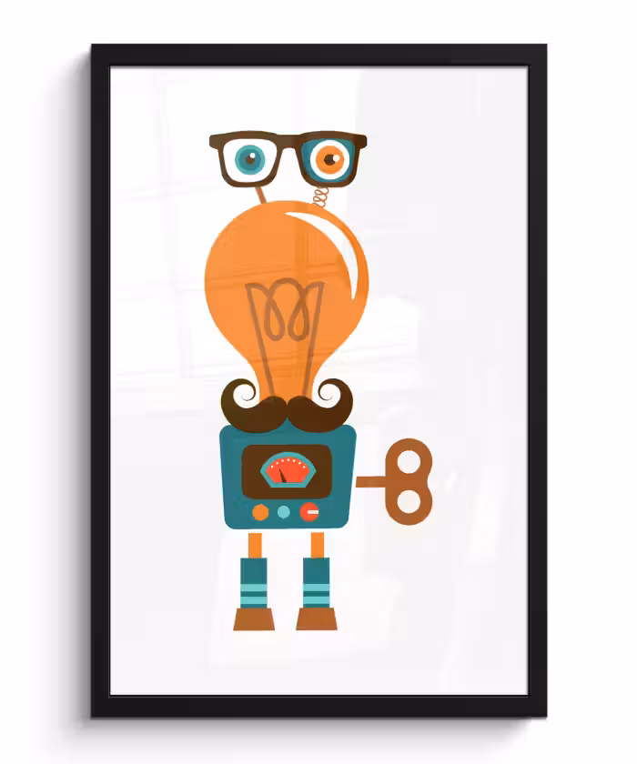 Poster met lijst - Robot - Bril - Gloeilamp - Snor - Kinderen - Jongens