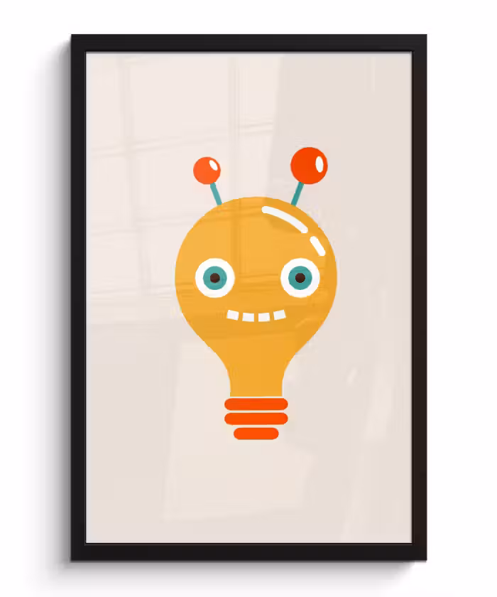 Poster met lijst - Robot - Gloeilamp - Gezicht - Antenne - Kinderen