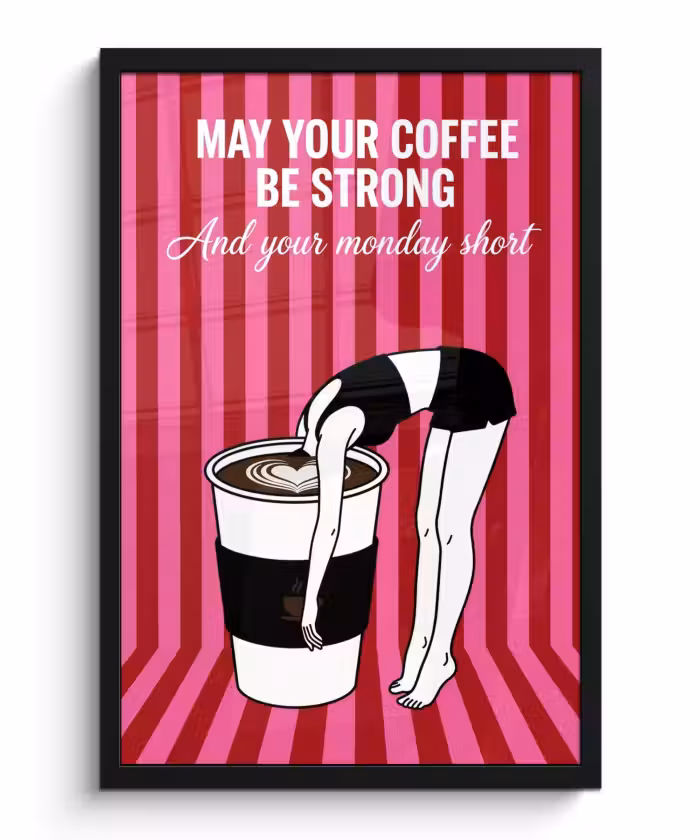 Poster met lijst - Roze - Strepen - Koffie - Maandag