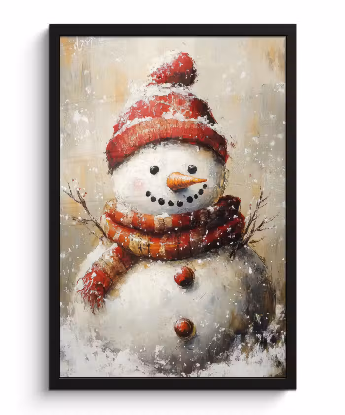 Poster met lijst - Sneeuwpop - Winter - Sneeuw - Beige