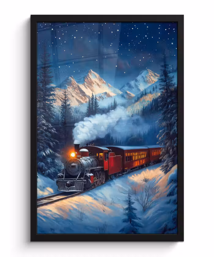 Poster met lijst - Trein - Kerst - Sneeuw - Kersttrein