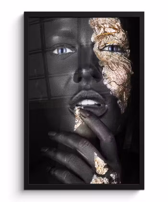 Poster met lijst - Vrouw - Bladgoud - Zwart - Huid - Luxe