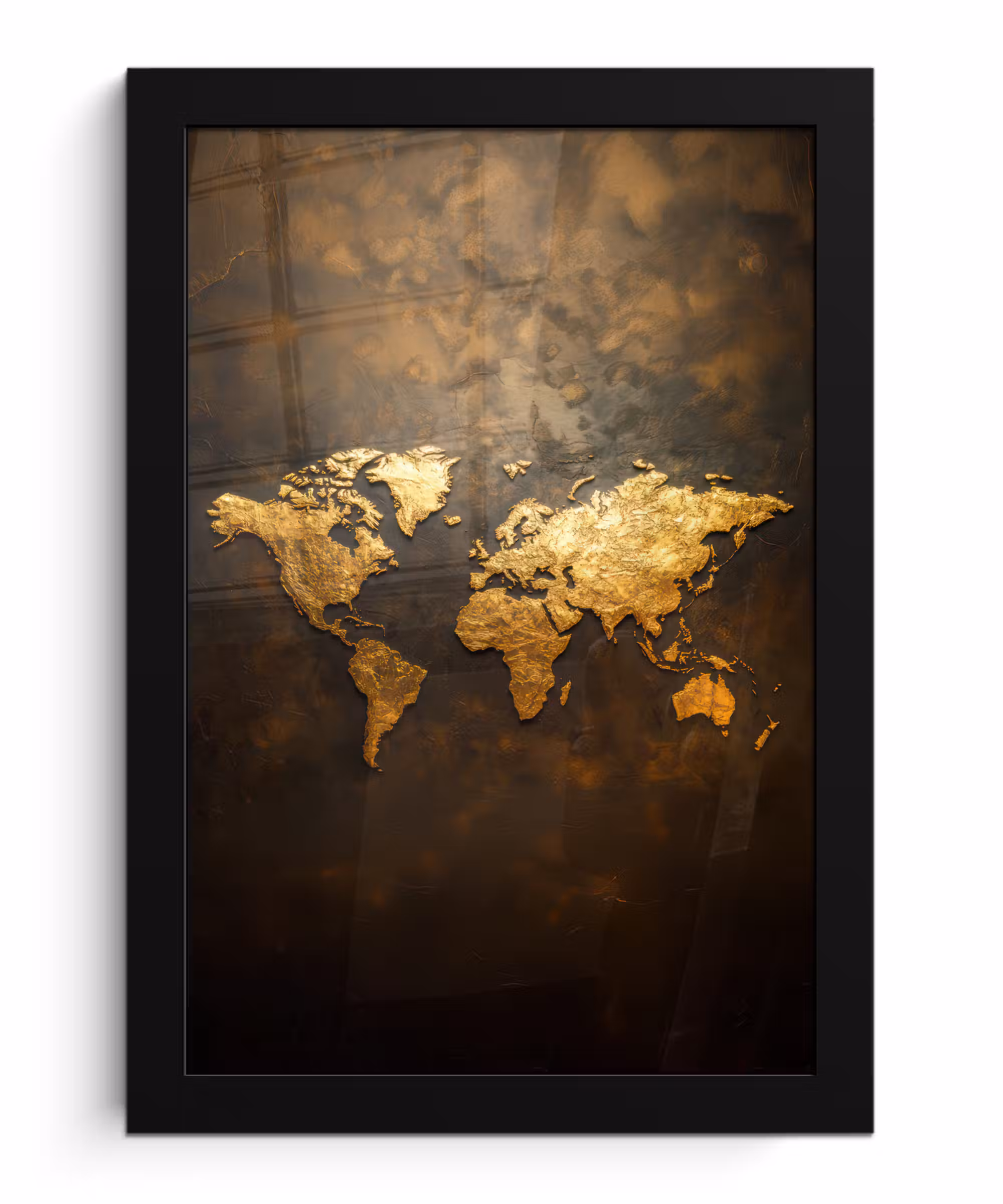 Poster met lijst - Wereldkaart - Goud - Roest