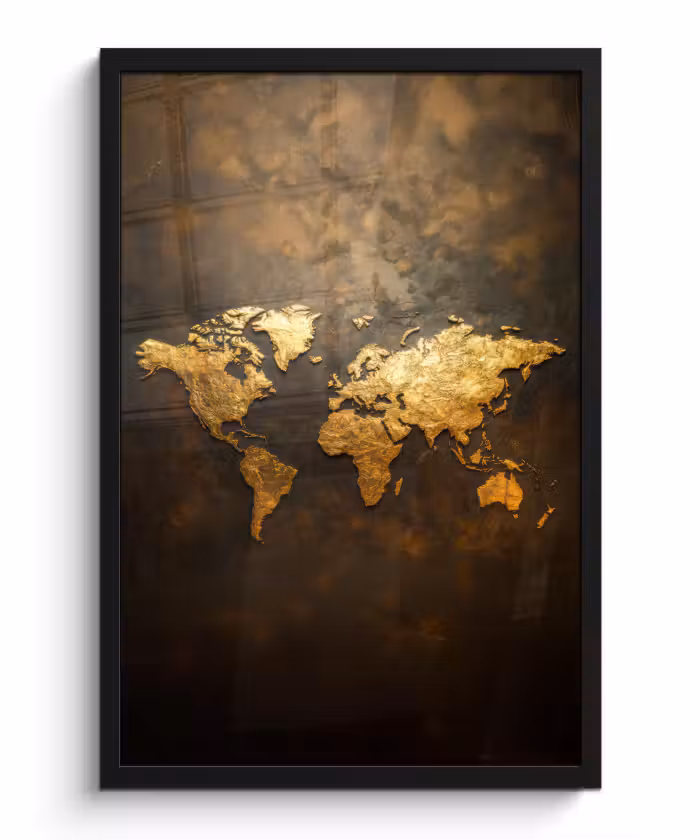 Poster met lijst - Wereldkaart - Goud - Roest
