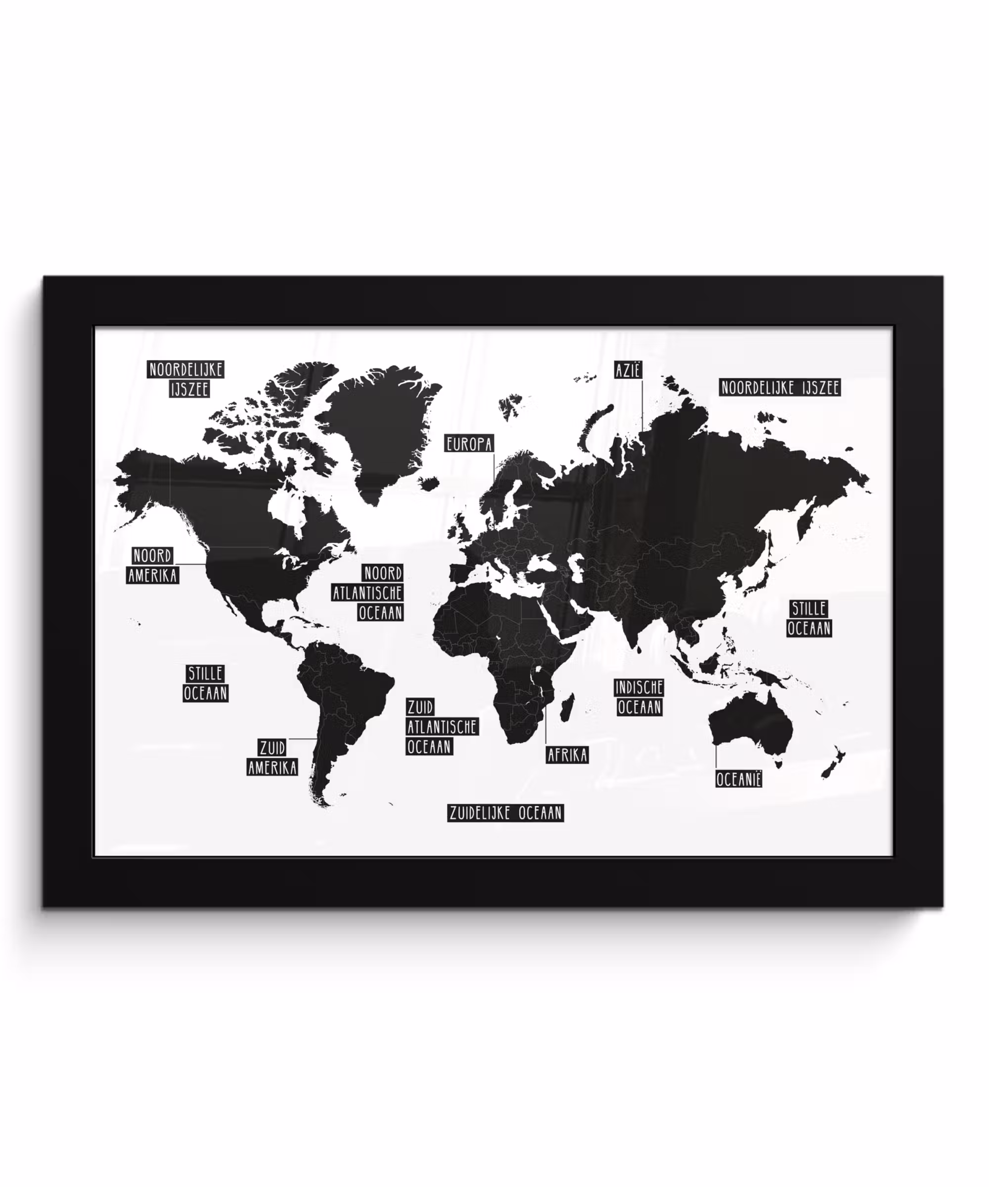Poster met lijst - Wereldkaart - Zwart - Wit - Kinderen - Jongen - Meisje
