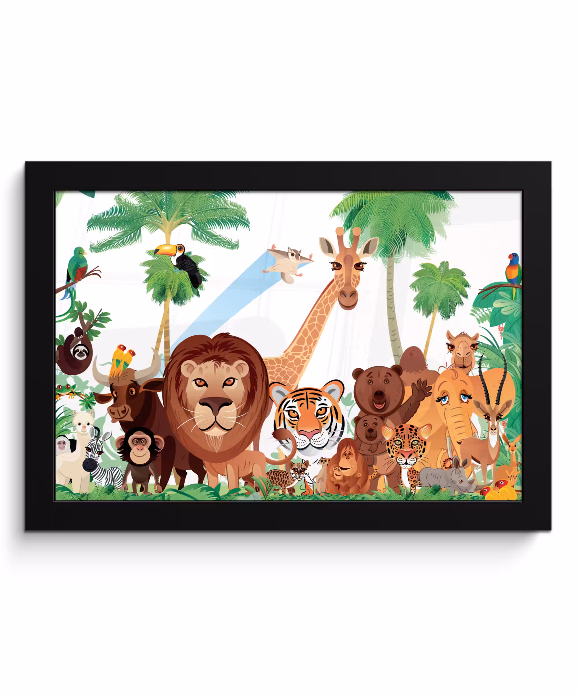 Poster met lijst - Wilde dieren - Jungle - Leeuw - Tijger - Meisjes - Kids - Jongens