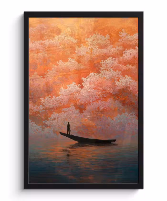 Poster met lijst - Zee - Boot - Wolken - Oranje