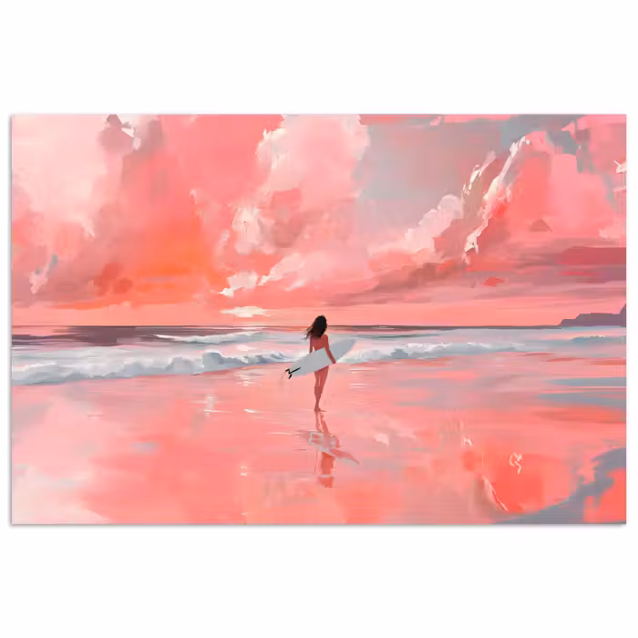 Poster – Roze - Surfen - Zee