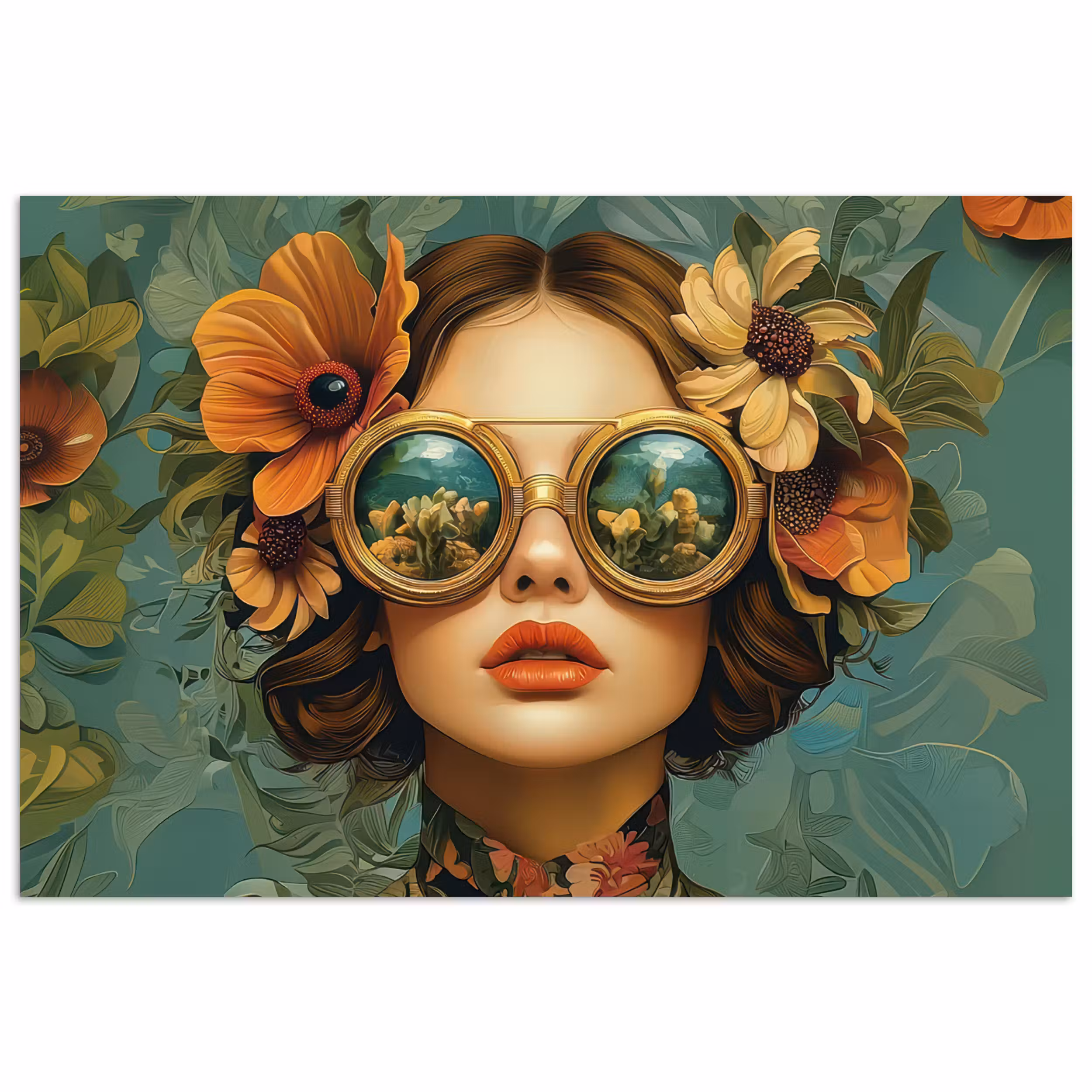 Poster – Vrouw - Bloemen - Vlinders - Natuur - Vintage