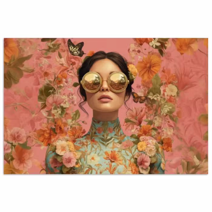 Poster - Vrouw - Bril - Roze - Bloemen
