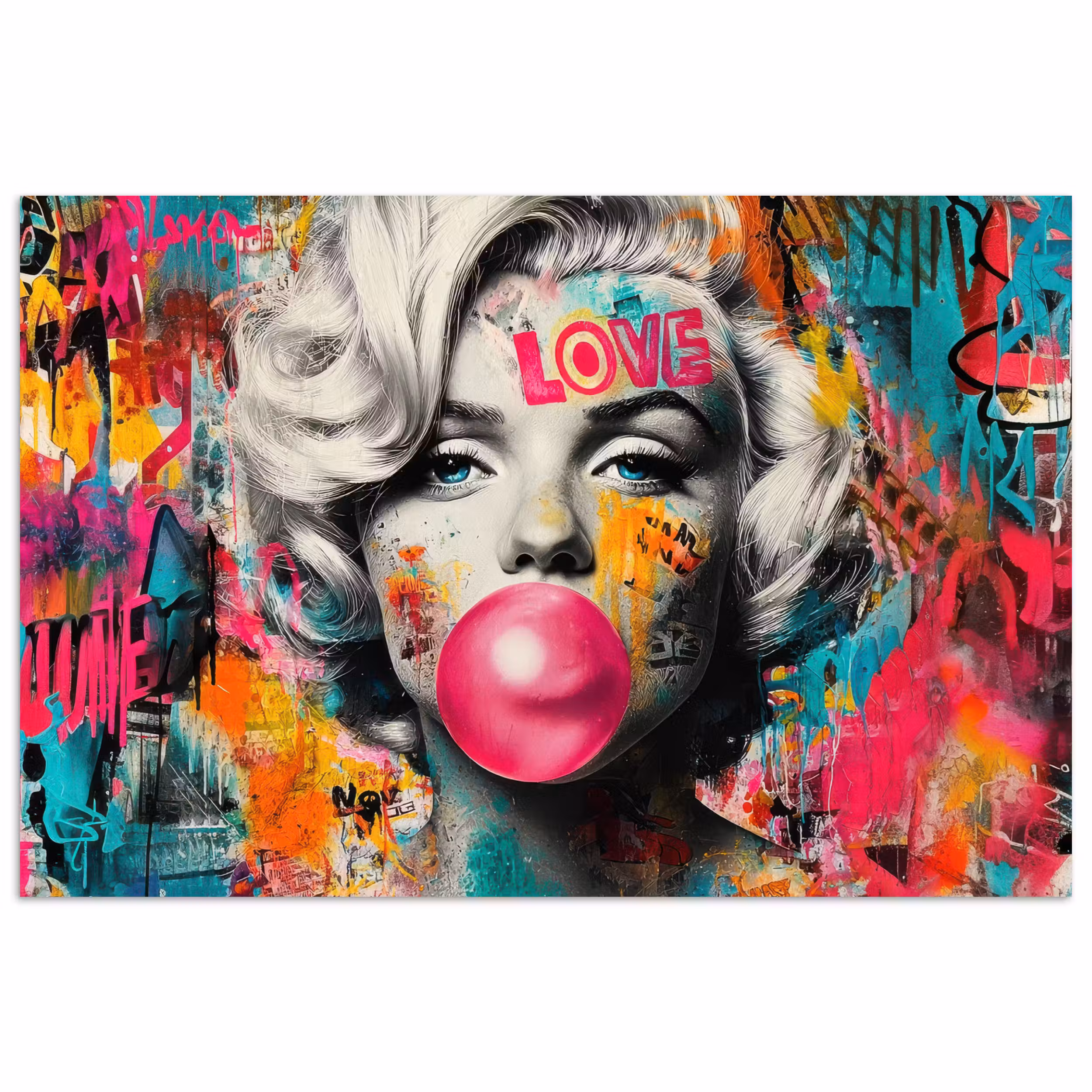 Poster – Vrouw - Kauwgom - Graffiti - Neonkleuren
