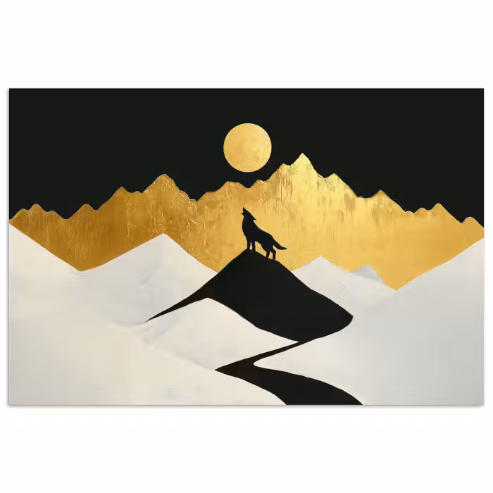 Poster – Wolf - Bergen - Maan - Zwart