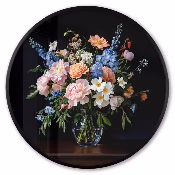 Ronde fotolijst - Pastel - Bloemen - Glazen - Vaas