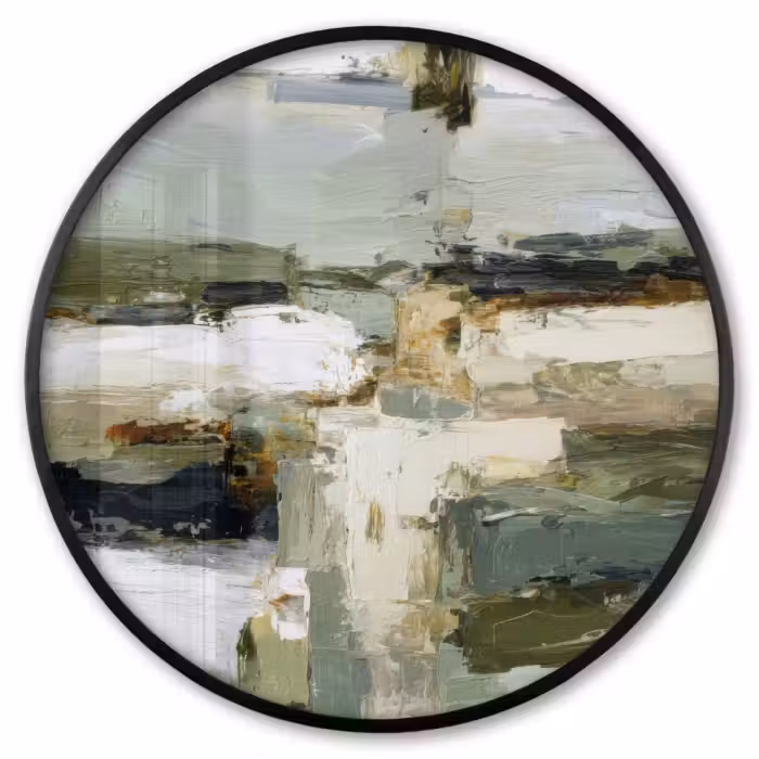 Ronde fotolijst - Penseelstreken - Groen - Abstract - Japandi