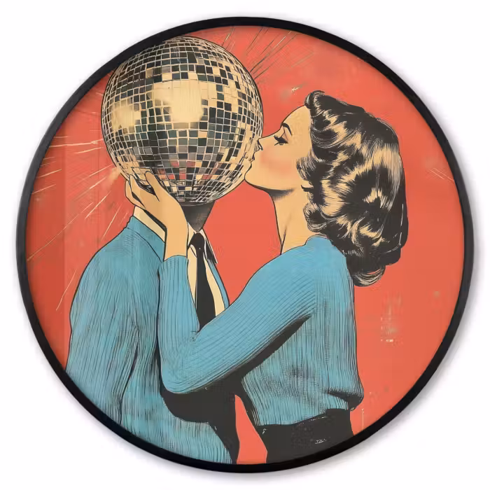 Ronde fotolijst - Vrouw - Retro - Discobal - Kus