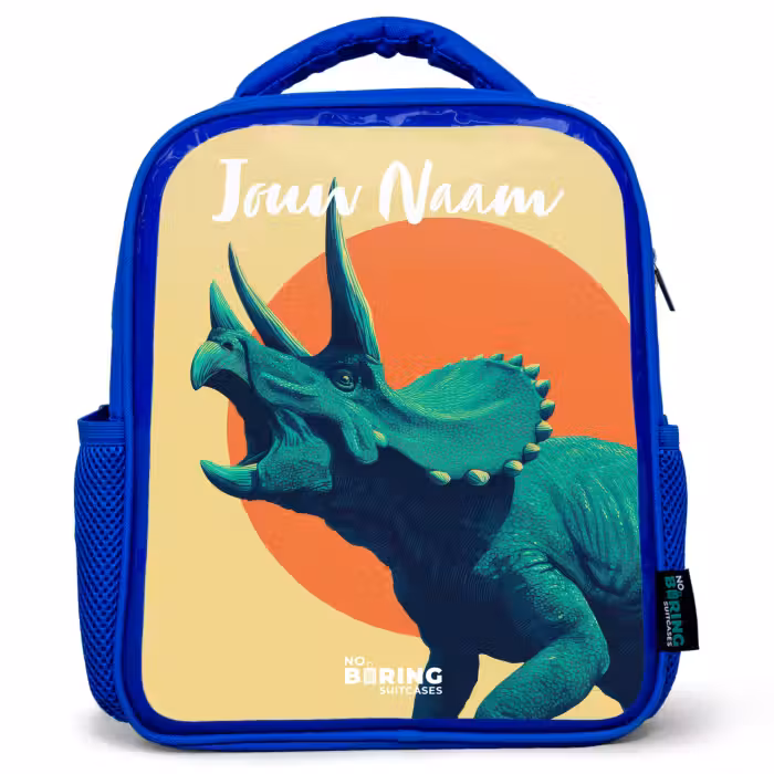 Kinderrugzak met naam - Blauw - Dino - Triceratops  - Dier