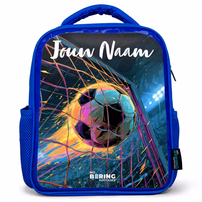 Kinderrugzak met naam - Blauw - Neon - Net - Voetbal - Kleurrijk