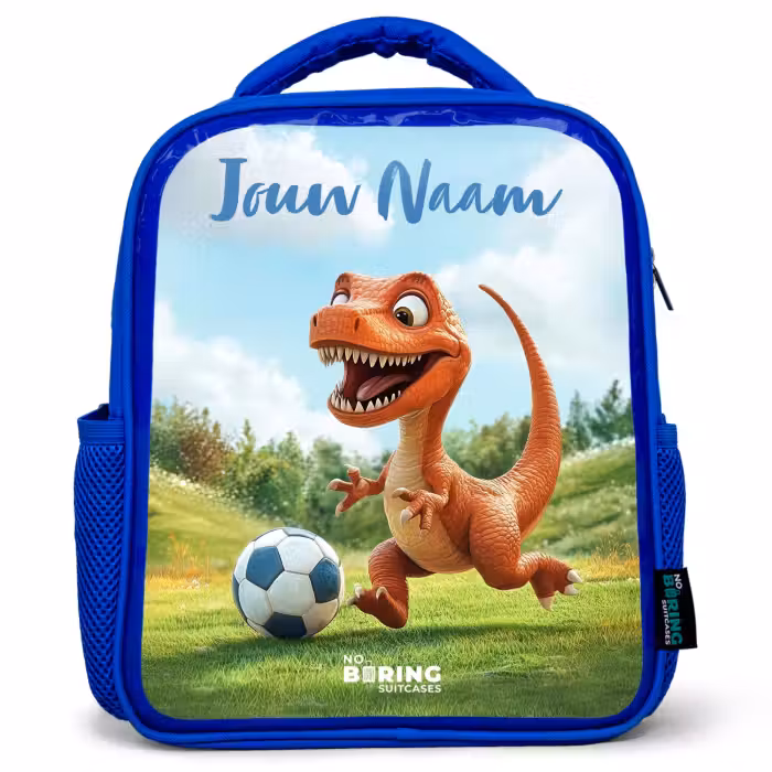 Kinderrugzak met naam - Blauw - Voetbal - Dino - Sport
