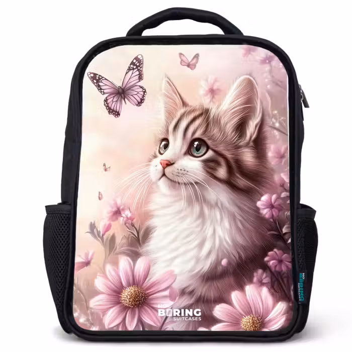 Kinder rugzak - Kat - Paars - Vlinders - Bloemen