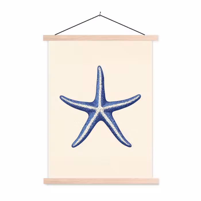 Schoolplaat - Blauwe zeester - Minimalistisch - Beige