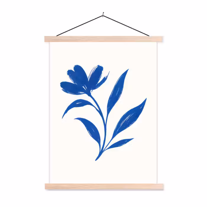 Schoolplaat - Bloem - Blaadjes - Minimalistisch - Blauw