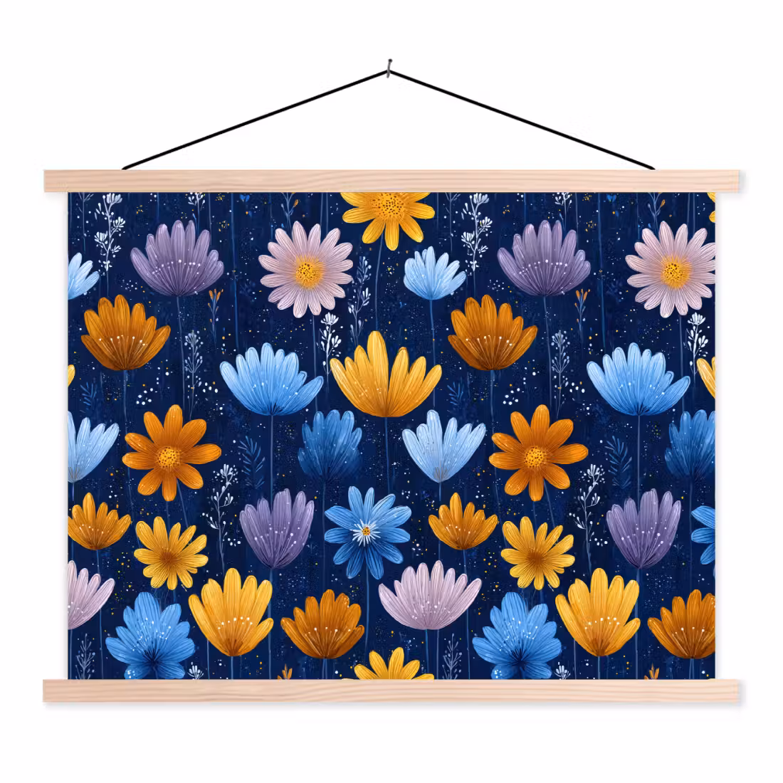 Schoolplaat - Bloemen - Patroon - Blauw - Contrast