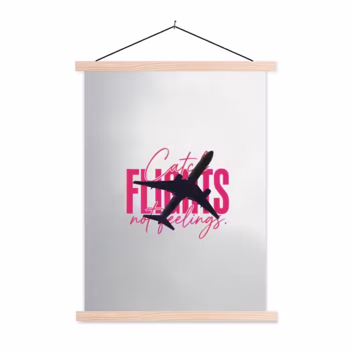 Schoolplaat - Catch flights not feelings - Vliegtuig - Roze