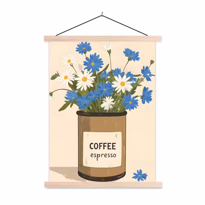 Schoolplaat -  Coffee - Blik - Minimalistisch - Bloemen