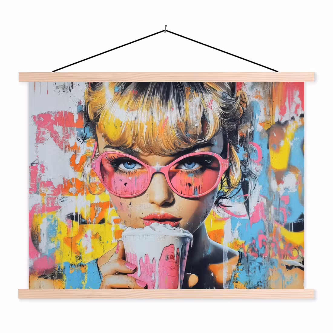 textielposter latten blank - Expressief - Milkshake - Vrouw - Felle kleuren