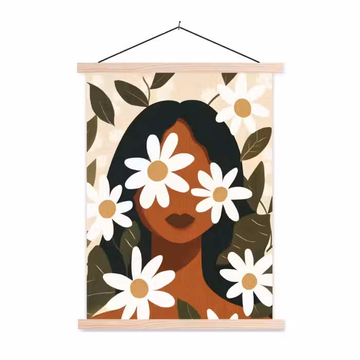 Schoolplaat -  Illustratie - Vrouw - Madeliefjes - Wit
