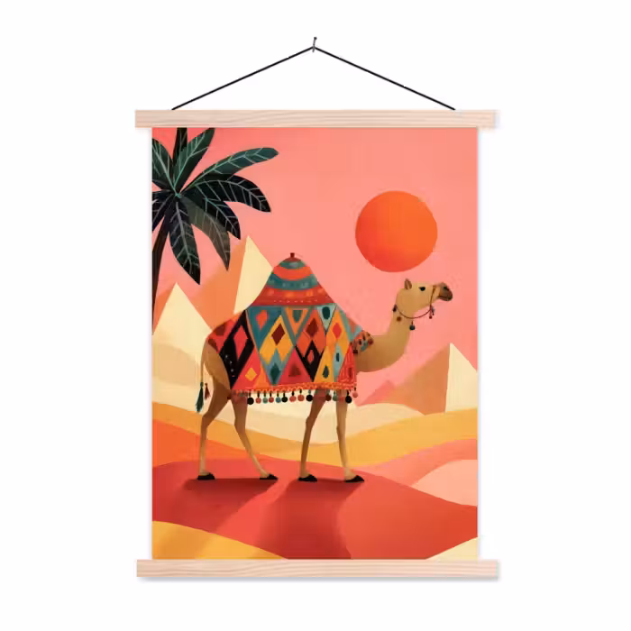 Schoolplaat - Kameel - Pyramides - Rode zon
