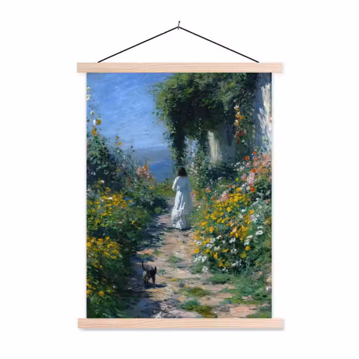 Schoolplaat - Kat - Vrouw - Bloemen - Huis