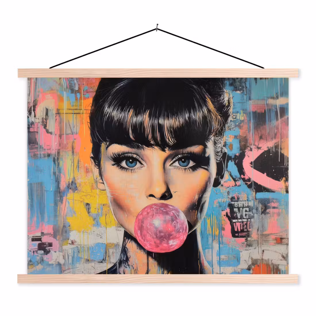 textielposter latten blank - Kauwgom - Vrouw - Penseelstreken - Modern