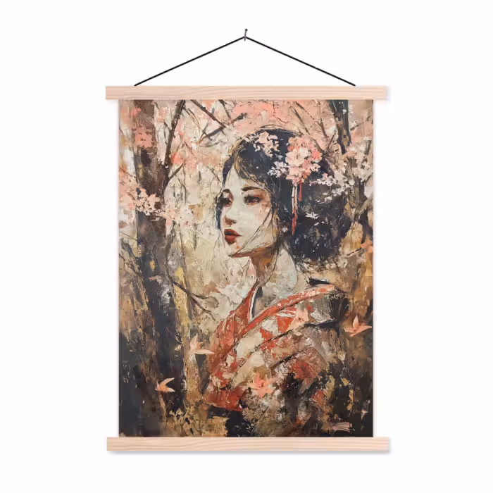 Schoolplaat - Kimono - Vrouw - kersenbomen