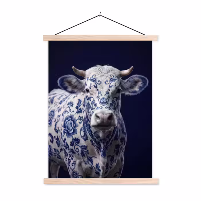 Schoolplaat - Koe - Delfts - Blauw - Artistiek