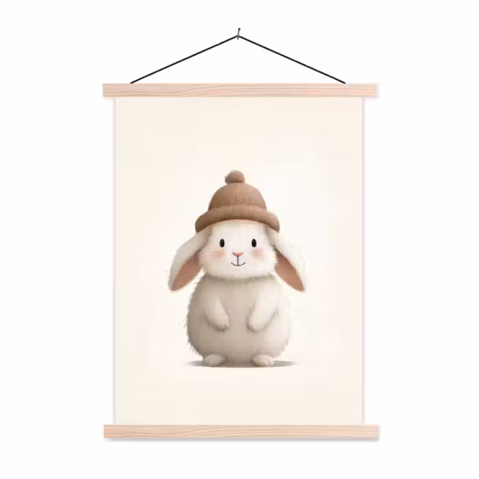 Schoolplaat - Konijn - Muts - Oren - Beige