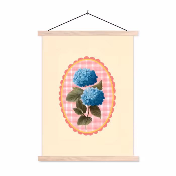 Schoolplaat -  Bloemen - Blauw - Lijst - Bladeren