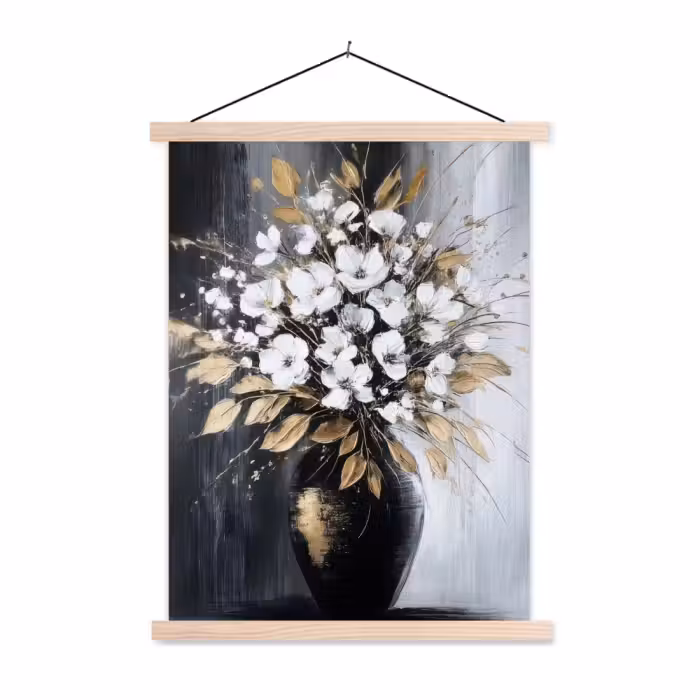 Schoolplaat -  Bloemen - Wit - Vaas - Abstract