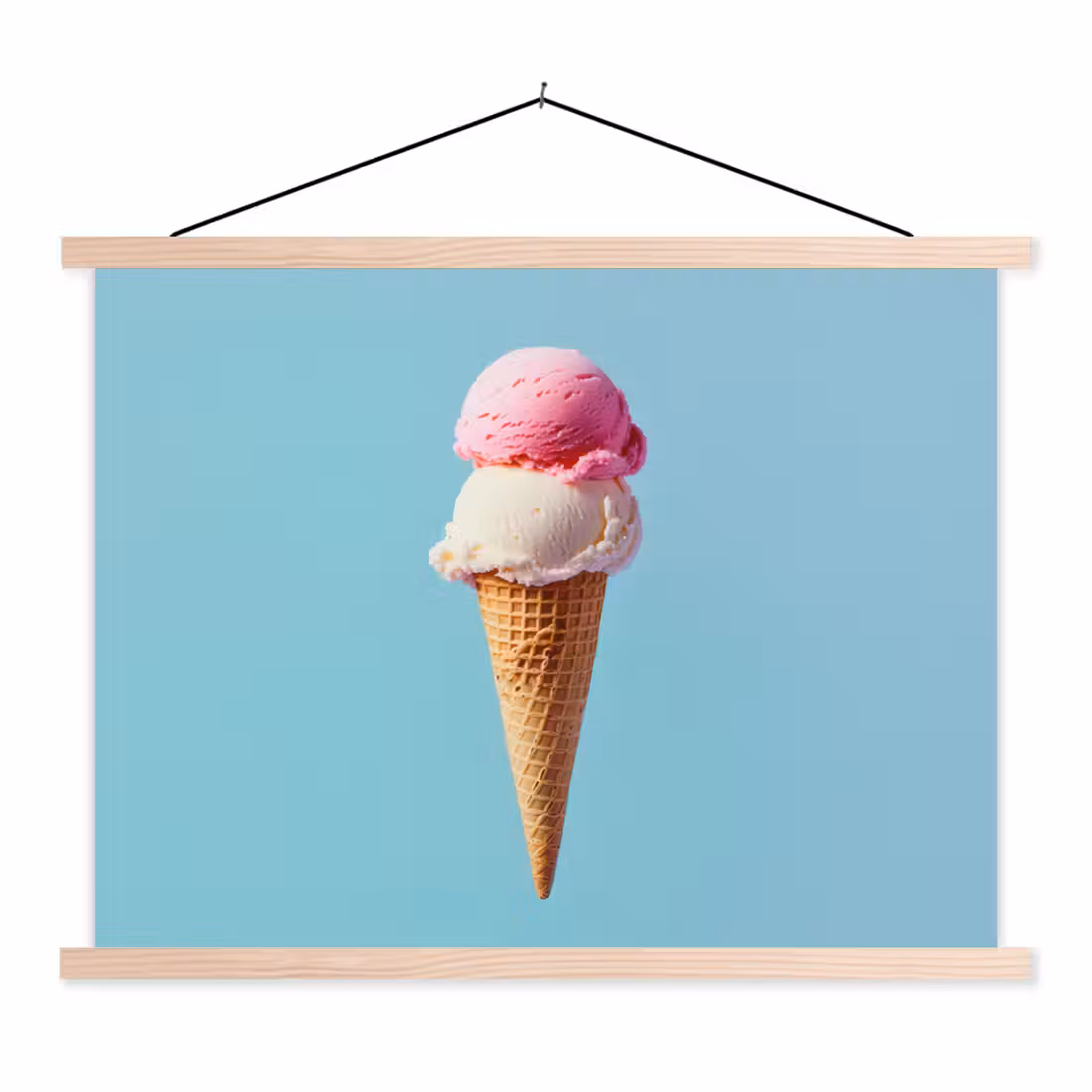 Schoolplaat -  Bolletjes - Schepijs - Hoorntje - Blauw