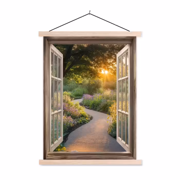Schoolplaat -  Doorkijk - Bloemen - Natuur - Zon - Pad