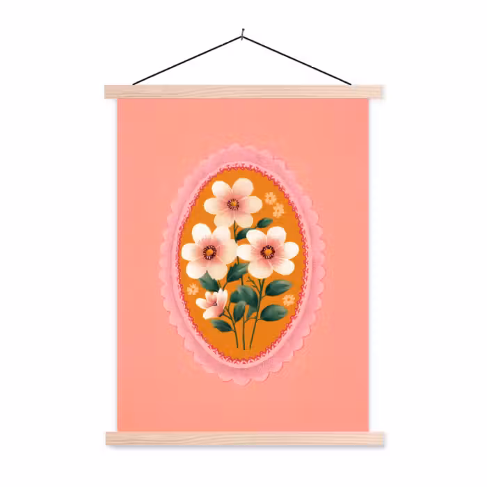 Schoolplaat -  Illustratie - Bloemen - Rand - Roze