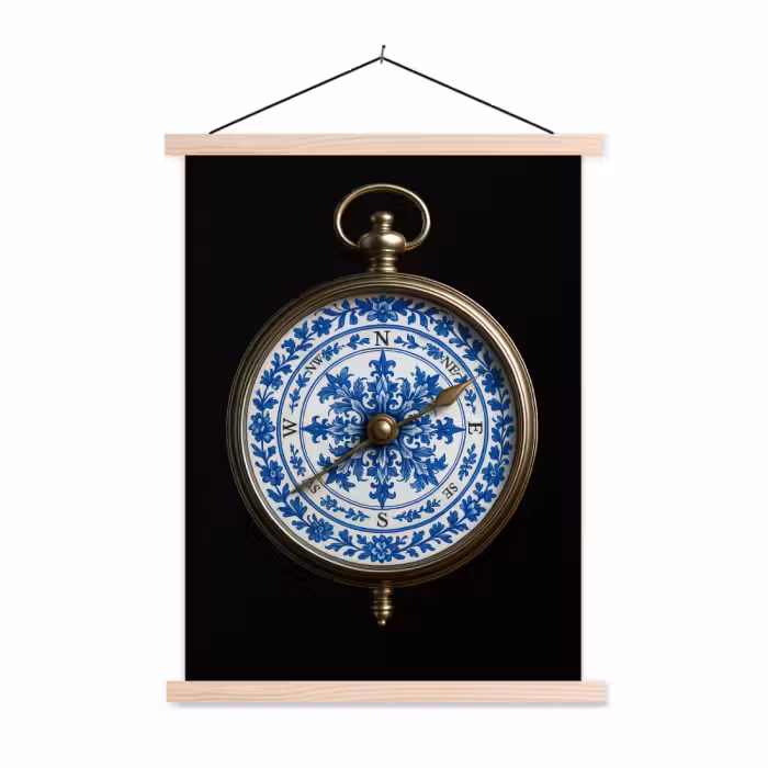 Schoolplaat -  Kompas - Delfts blauw - Zwart