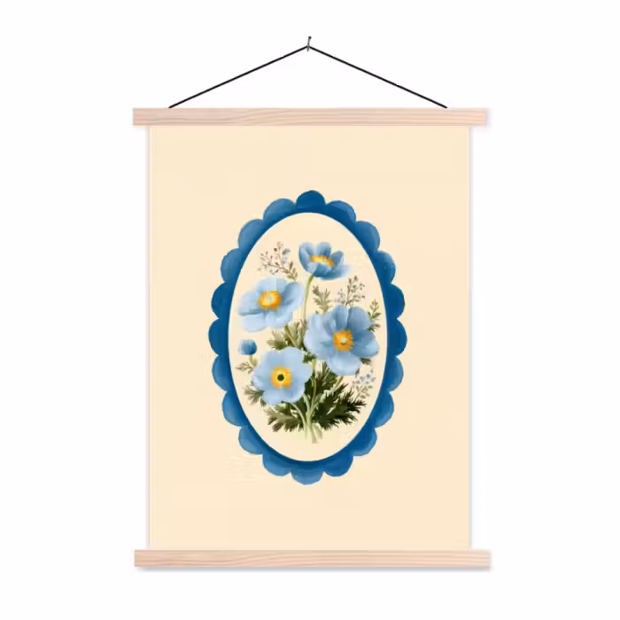 Schoolplaat -  Lijst - Bloemen - Lichtblauw - Illustratie