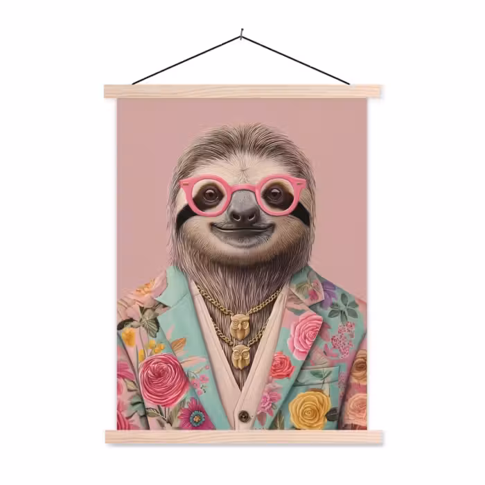 Schoolplaat -  Luiaard - Bloemenprint - Bril - Roze
