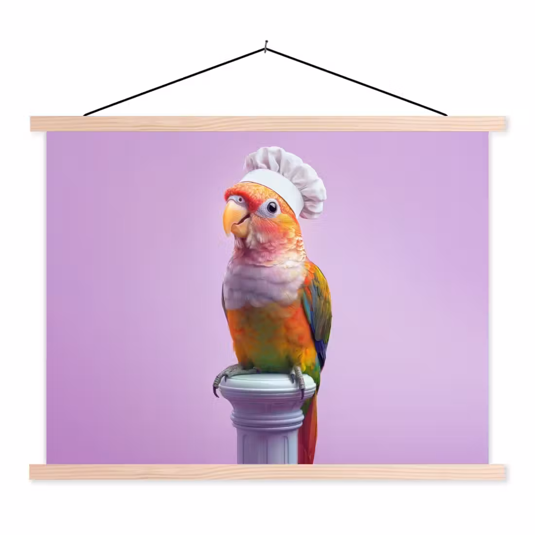 Schoolplaat -  Papegaai - Koksmuts - Pilaar - Vogel