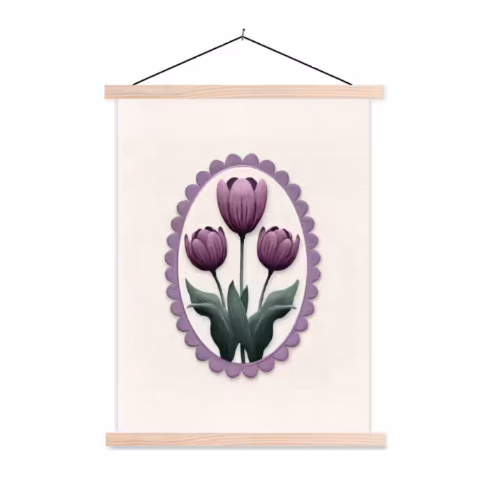 Schoolplaat -  Tulpen - Paars - Lijst - Bladeren