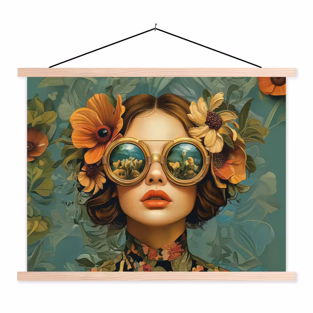Schoolplaat -  Vrouw - Bloemen - Vlinders - Natuur - Vintage