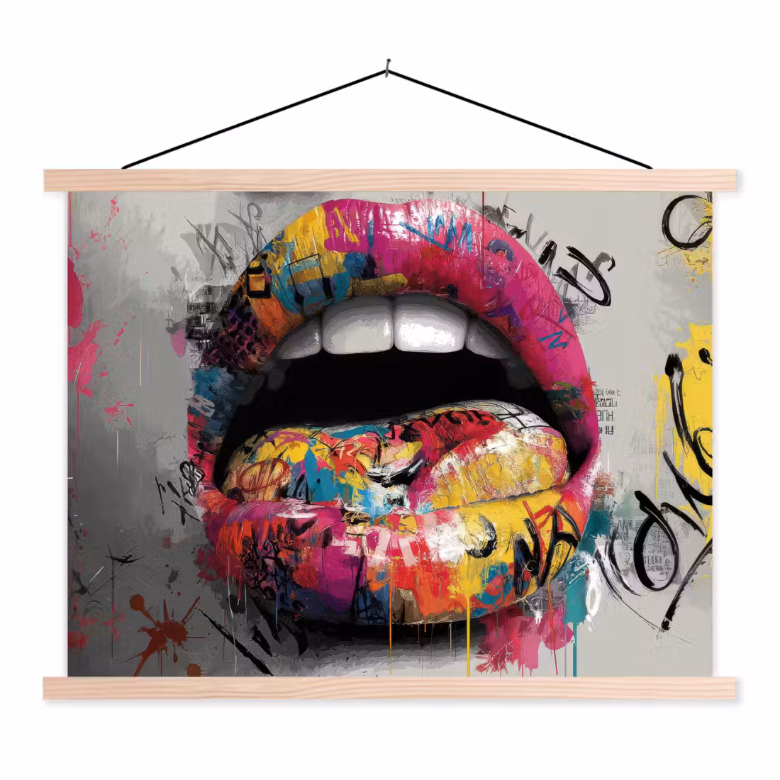textielposter latten blank - Lippen - Graffiti - Expressief