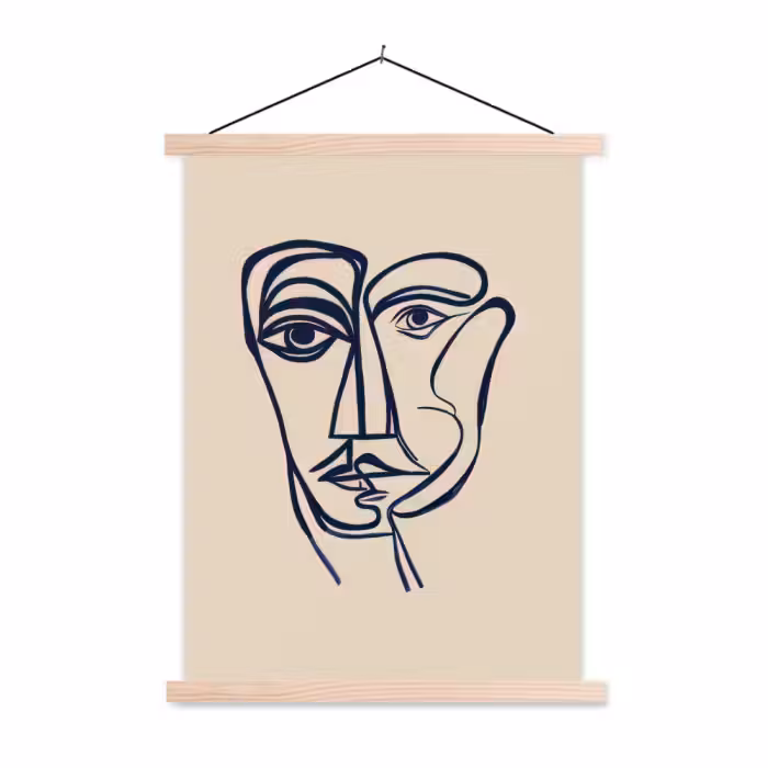 Schoolplaat - Minimalistisch - Lijnillustratie - Beige - Donkerblauw
