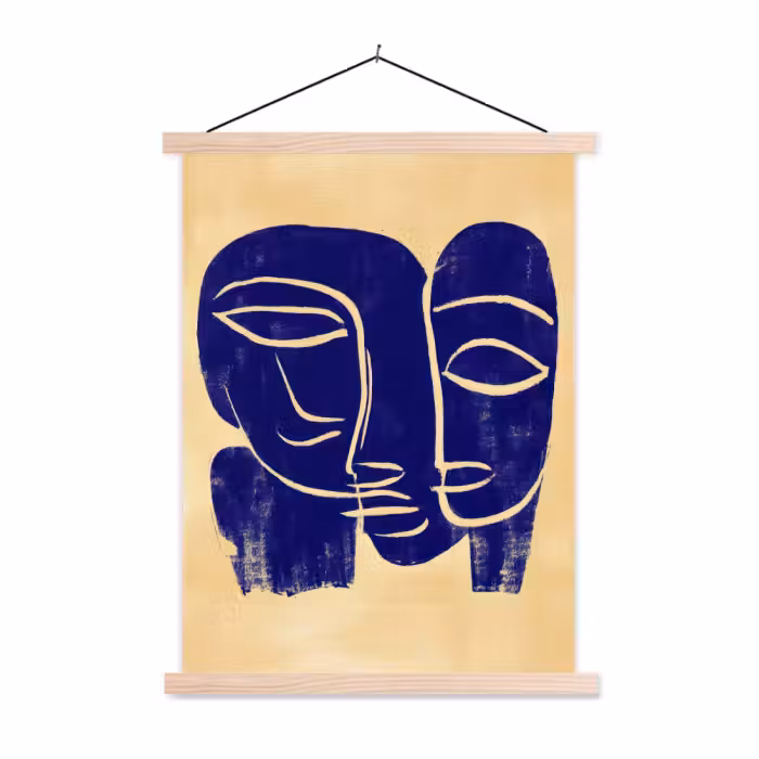 Schoolplaat - Okergeel - Blauw - Eenvoudige lijnen